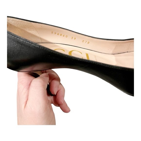 GUCCI GG Malaga Kid Zumi Logo Leather Pump Heel EU 39 US 9 Interlocking - Picture 10 of 12